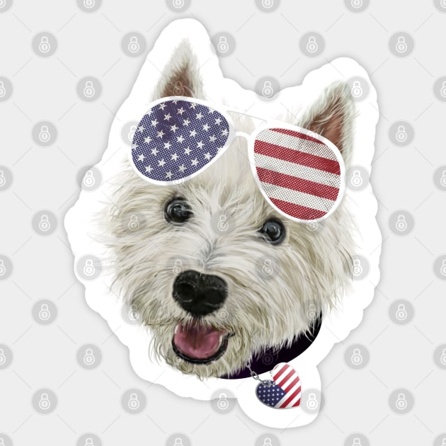 Westie Dog Fourth Of July USA Flag Glasses And Heart Westie